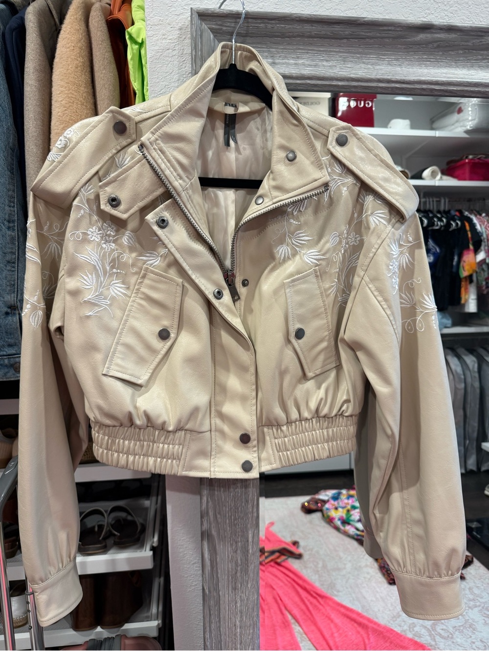 Anthropologie Beige Embroidered Bomber Jacket - Women